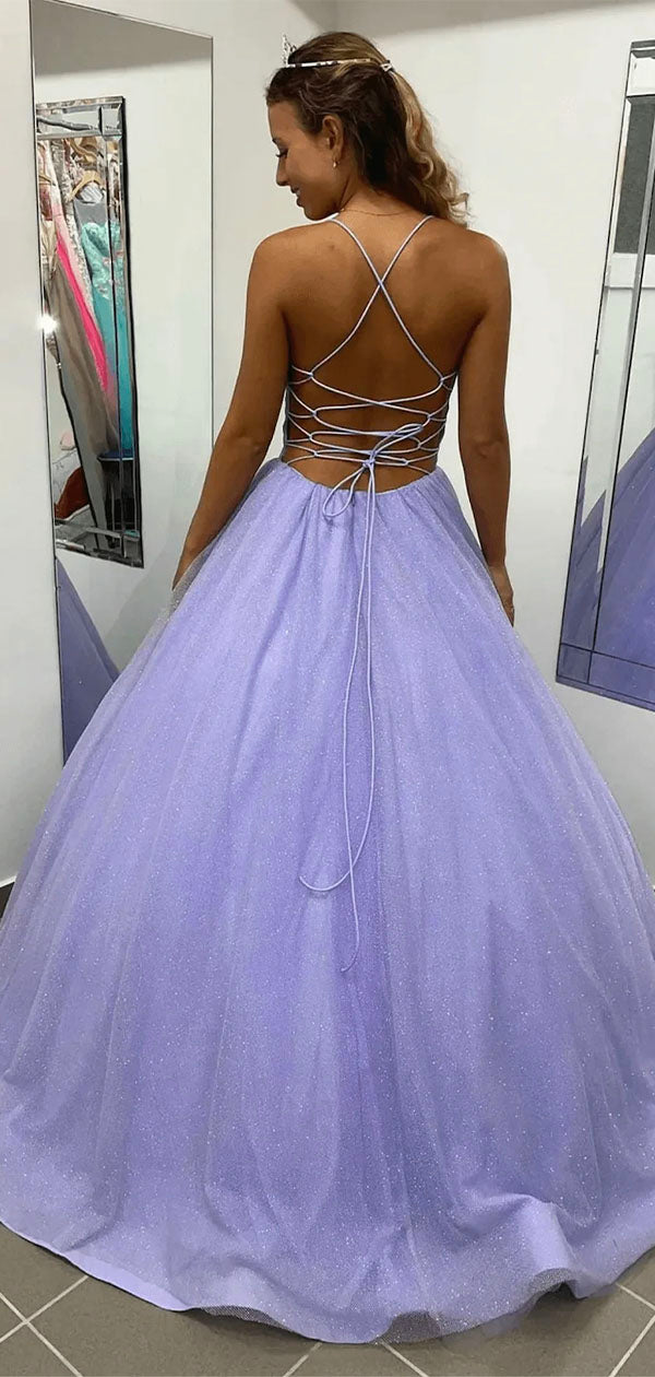 A-line Sparkly Sequin Straps Light Purple Princess Popular Fashion Party Evening Long Prom Dresses PD023