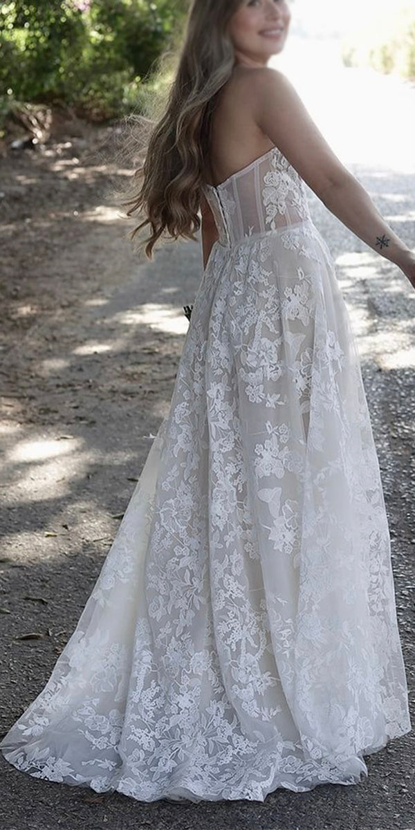 A-line Strapless Couture Elegant Unique Dream Beach Vintage Long Wedding Dresses WD012