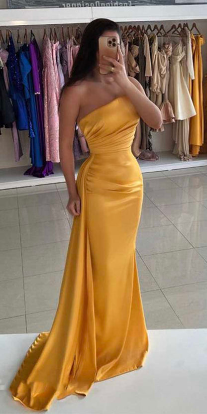 Custom Elegant Yellow Popular Mermaid Fashion Party Evening Long Prom Dresses PD015