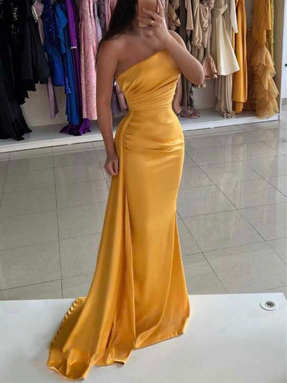 Custom Elegant Yellow Popular Mermaid Fashion Party Evening Long Prom Dresses PD015