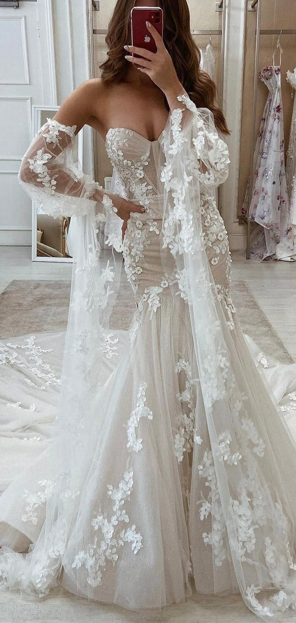 Mermaid Garden Couture Elegant Unique Dream Beach Vintage Long Wedding Dresses WD013