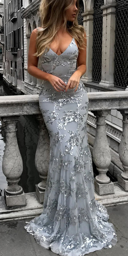 Mermaid Popular Spaghetti Straps Silver Red Elegant Fashion Party Evening Long Prom Dresses PD043