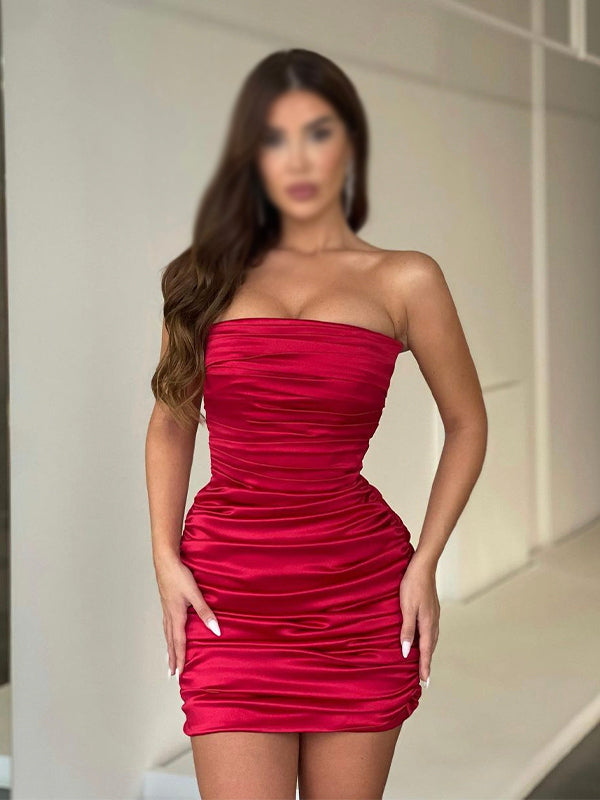 Mermaid Red Popular Short Party Prom Dresses, Modest Homecoming Dresses HD026