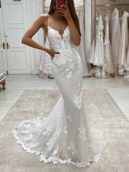 Mermaid Spaghetti Straps Garden New Couture Unique Dream Beach Vintage Long Wedding Dresses WD014