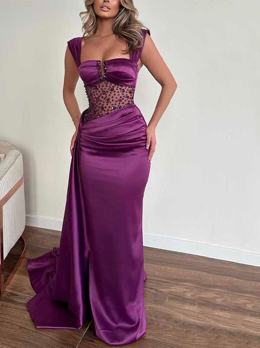 Purple Unique Charming Mermaid Fashion Party Evening Long Prom Dresses PD016